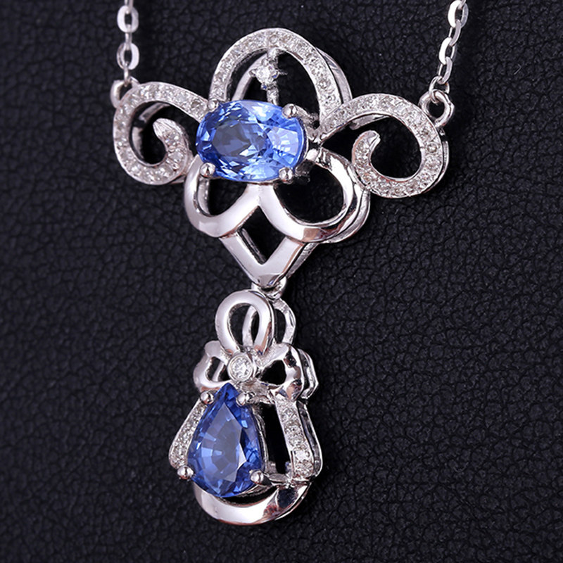 02ct天然蓝宝石项链镶0.18ct钻石 意禄珠宝 l1646