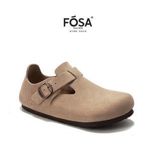 张柏芝同款FOSA软木勃肯鞋女2025新款牛皮鞋时尚休闲男鞋一脚蹬鞋