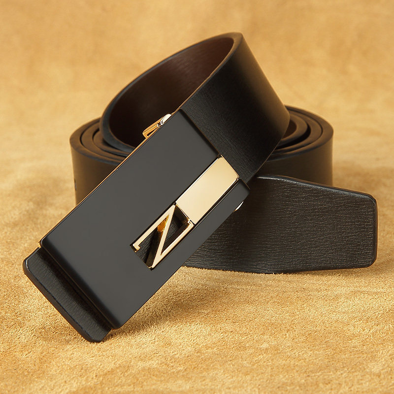 皮带男士真皮黑色平滑扣青年腰带男装韩版潮流正装休闲百搭西裤带