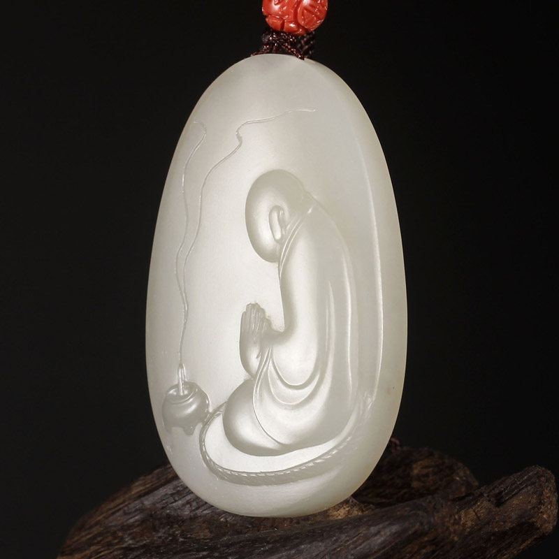 国家级玉雕大师郭万龙作品 新疆和田籽料 悟道挂件 26g a2433