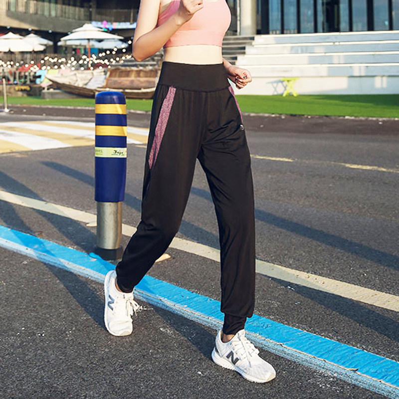 加肥加大加厚宽松运动裤女跑步长裤时尚速干胖mm高腰条纹拼接外穿