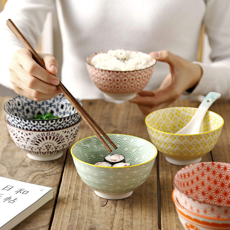 碗单个5英寸家用饭碗创意日式釉下彩陶瓷餐具北欧网红防烫碗套装