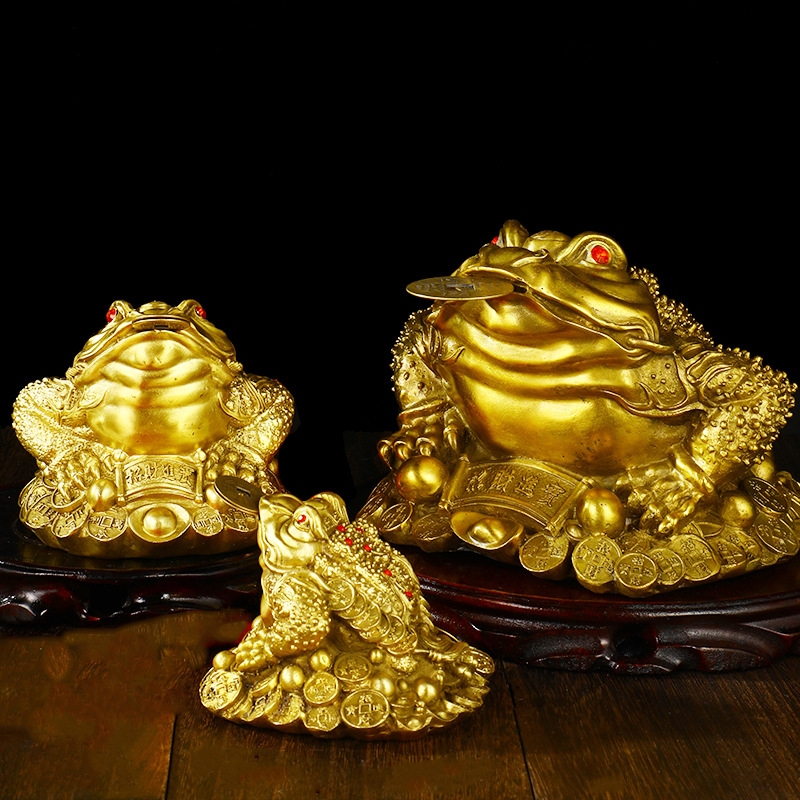 抖音新款纯铜金蟾摆件三足金蝉宝蟾蜍铜器工艺品开业
