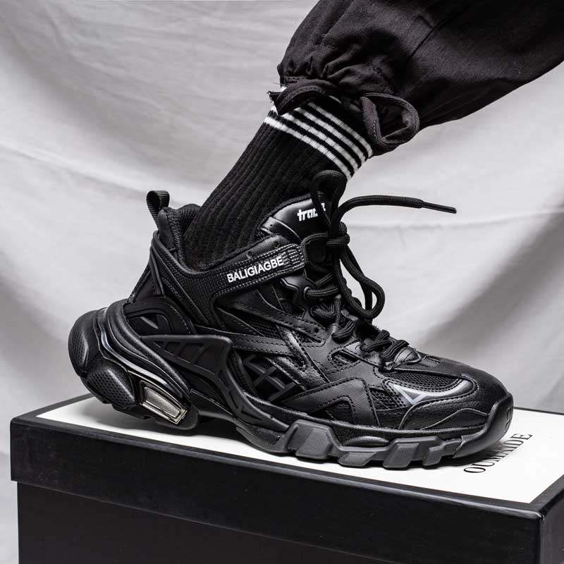 复刻走秀老爹鞋机能风2021黑色老爹鞋女潮ins网面增高街拍运动鞋