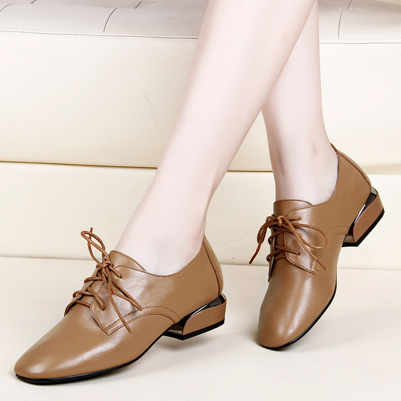 伊蒂卡諾2017秋季新款深口單鞋女鞋英倫低跟皮鞋真皮百搭休閑鞋子