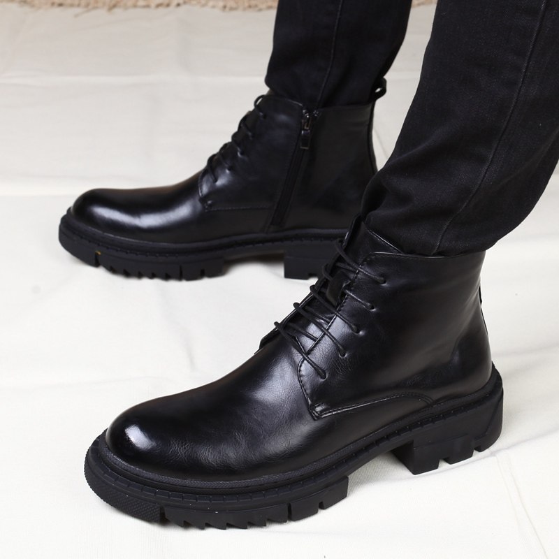 马丁靴男士英伦皮靴圆头韩版潮流短靴男靴黑色百搭高帮皮鞋男靴子