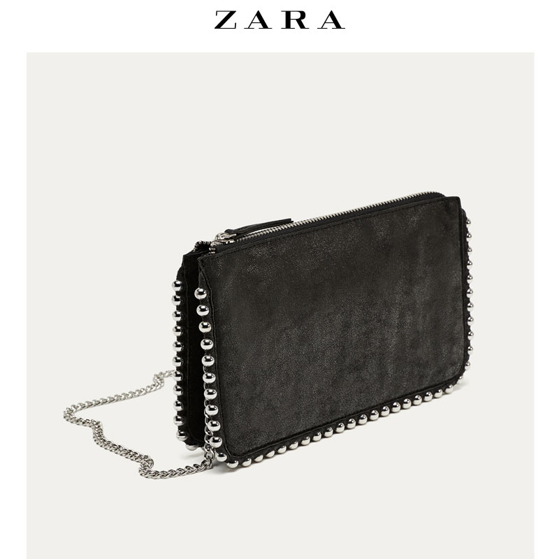 ZARA 女包 鉚釘飾黑色迷你斜挎錢包 18085204040