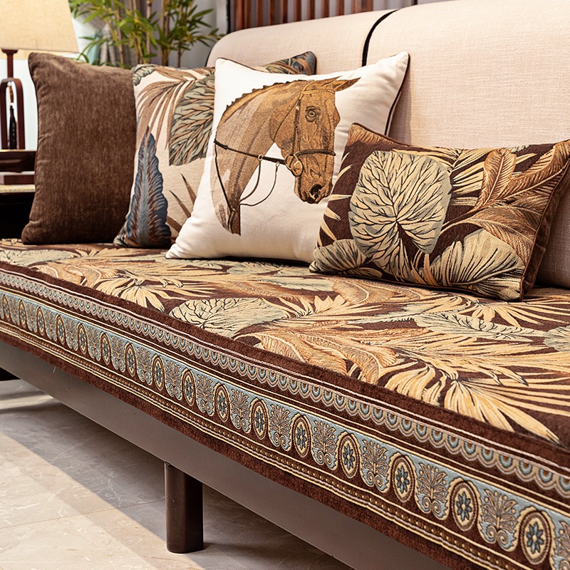 新中式沙发垫高档防滑实木沙发坐垫盖布四季通用现代沙发套罩定制