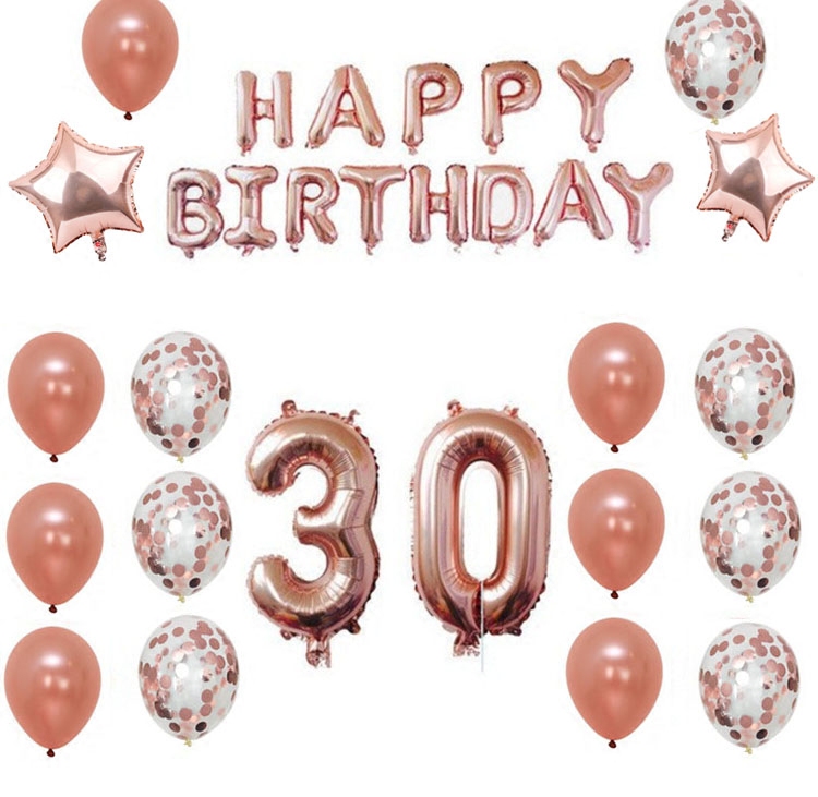 创意玫瑰金字母气球happybirthday背景装饰30岁生日派对主题布置