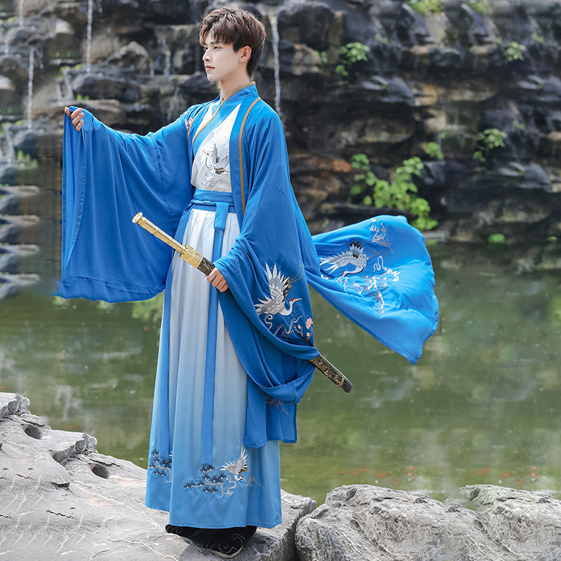 明制汉服男秋冬大码原创重工刺绣古风男士中国风长袍随心仙鹤