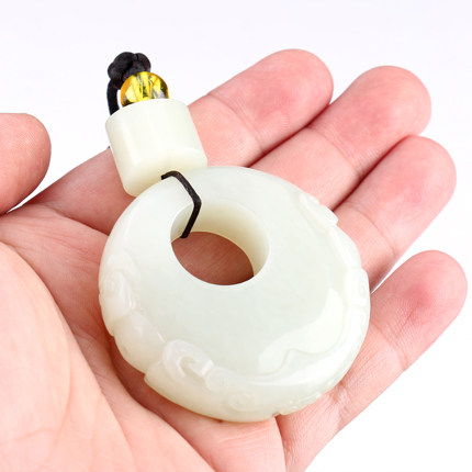 sl063 和田玉白玉如意环 82.46g含绳 收藏首选