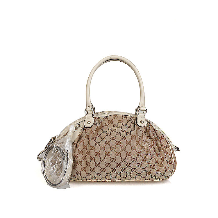 【9.9新】gucci古驰织物配皮单肩经典款手提包饺子包 223974