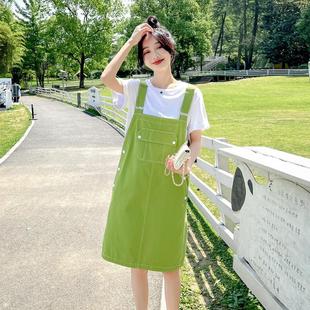 可甜可盐裙背带俏皮新款韩版减龄小个子夏季连衣裙绿色2024宽松女