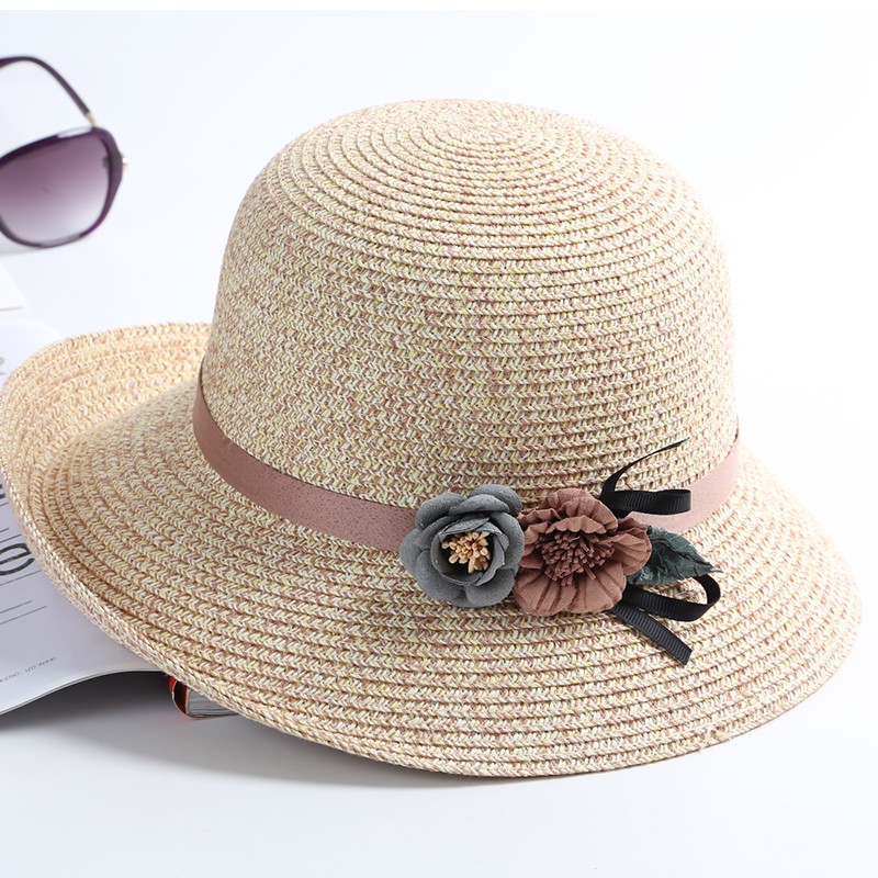 夏季遮阳帽子女草帽时尚遮脸太阳帽防晒出游度假卷边大沿帽夏凉帽