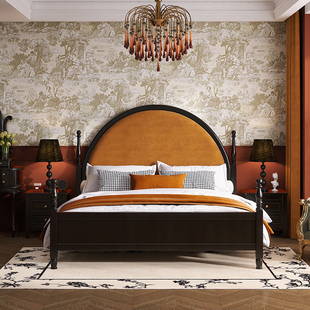 复古法式巴黎床轻奢1.5M1.8M双人床现代简约美式实木床头软包主卧