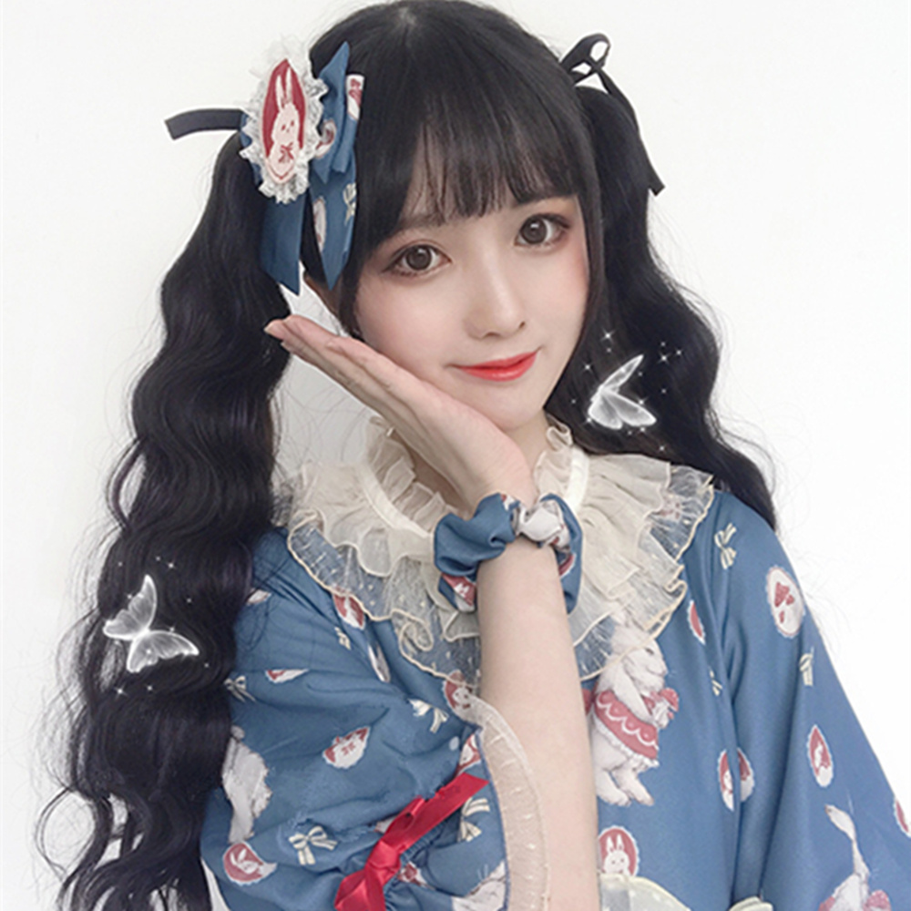 软妹羊毛卷假马尾辫子 lolita 双马尾假发女长发绑带式玉米烫长卷发