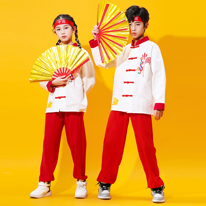 儿童中国风武术表演服中小学生运动会啦啦队演出服舞龙打鼓服国潮