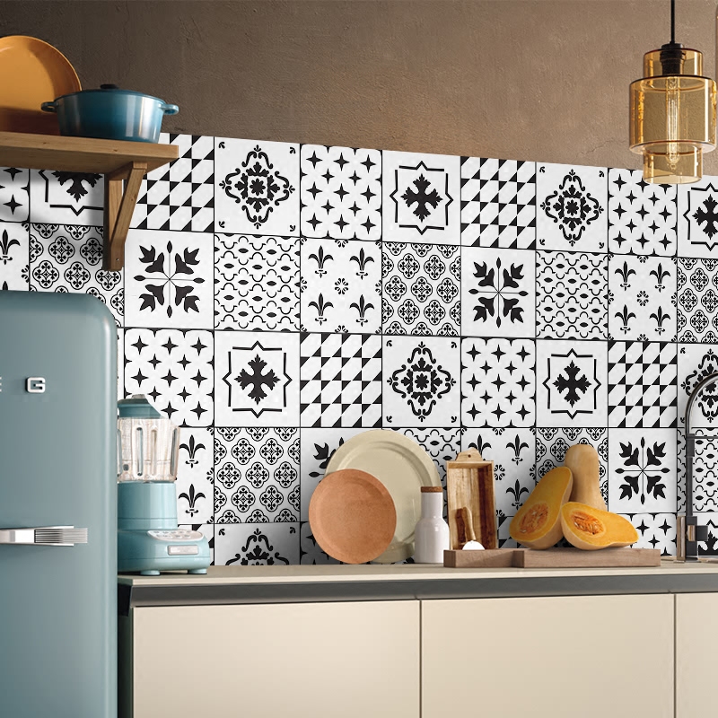 北欧黑白小花砖贴纸卫生间瓷砖贴纸厨房防油贴纸墙纸自粘防水地贴