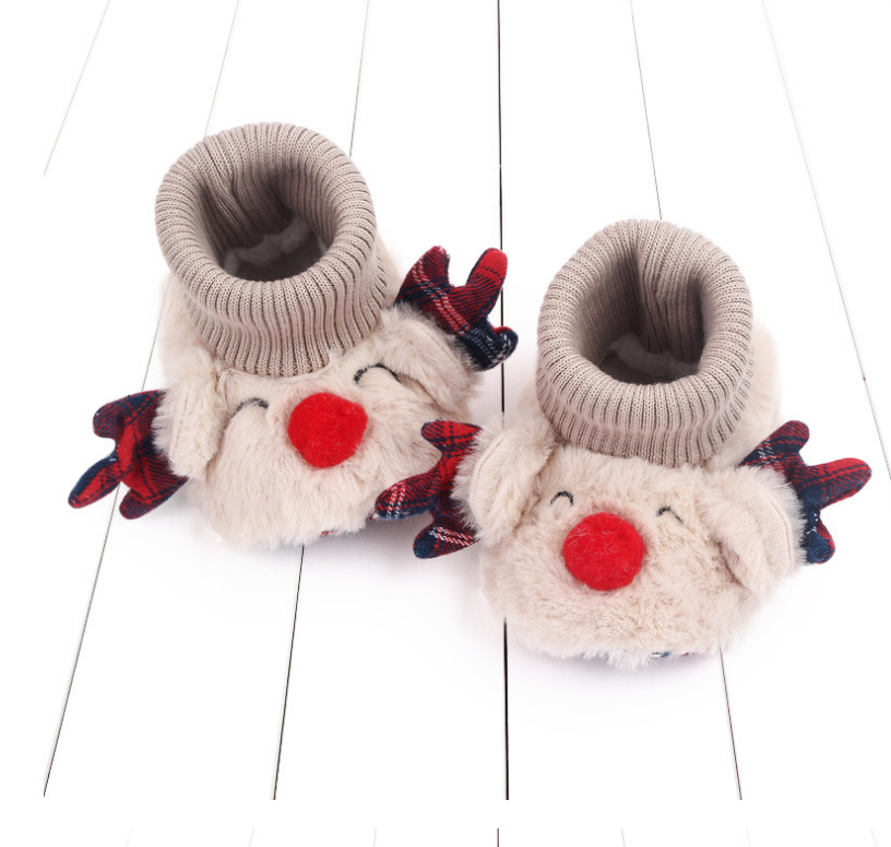 新款冬季 可爱婴儿学步鞋立体圣诞毛绒麋鹿宝宝学步鞋宝宝鞋子