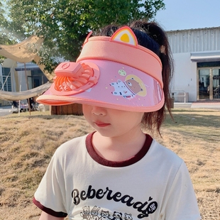 。夏季防晒遮阳帽男女孩带风扇帽子儿童可充电户外带电风扇的帽子