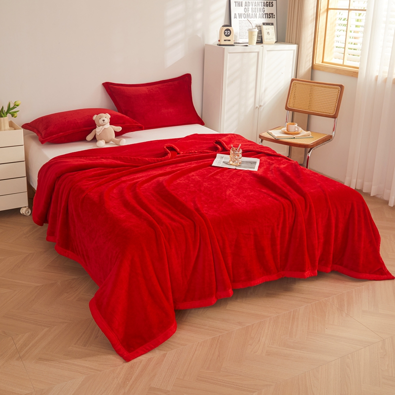 结婚毛毯大红牛奶绒床单双人加厚珊瑚绒被单婚床毯冬季纯色红单子