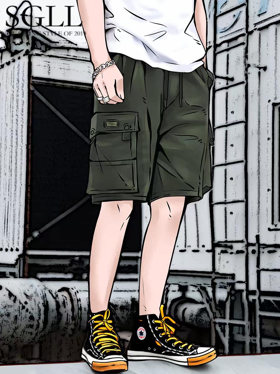 男士短裤宽松宽松夏季ins潮牌纯棉薄款五分裤子休闲裤工装工装裤