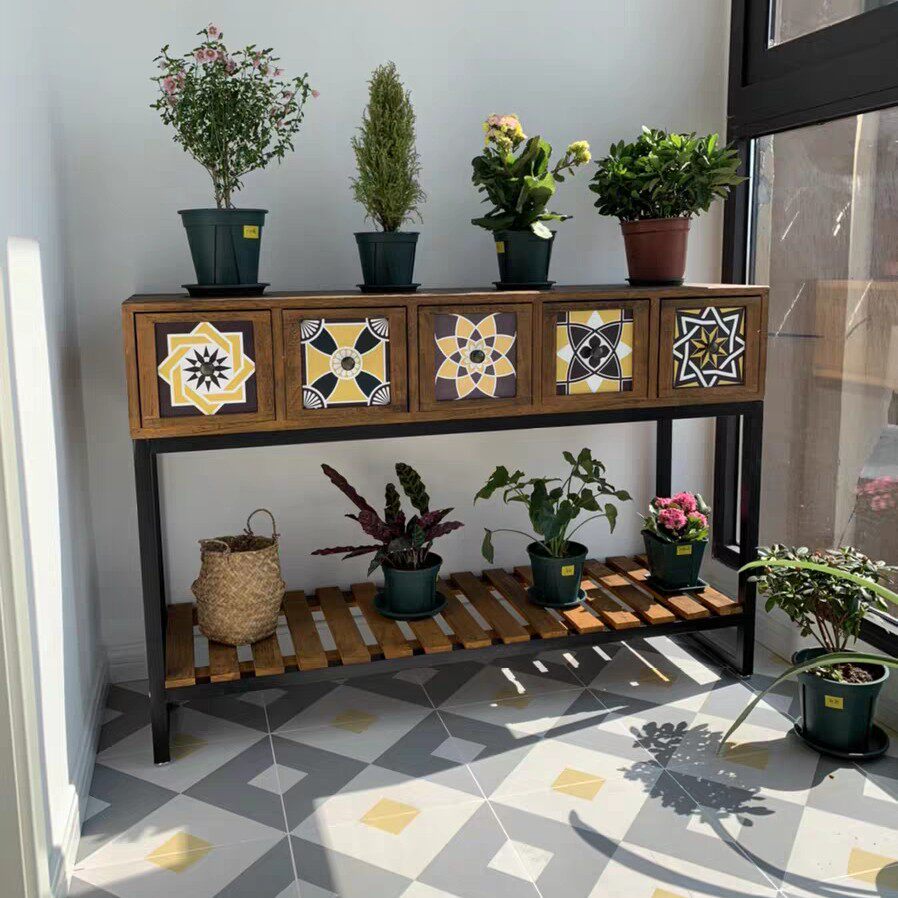 美式花架阳台置物架装饰室内多层木质花架子客厅落地式电视柜边柜