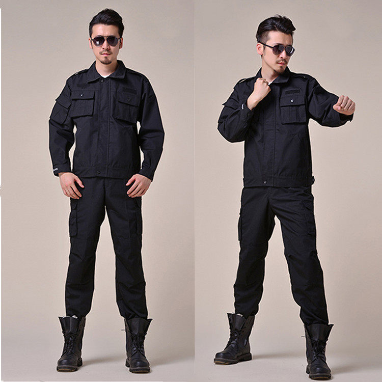 黑色保安作训服套装男迷彩服套装男士秋冬季作训服军装劳保工作服
