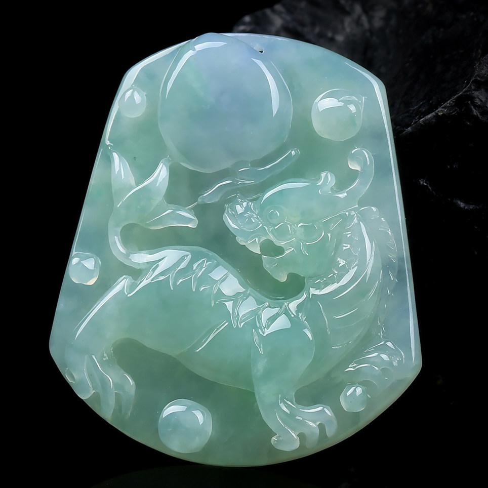 老坑冰种 缅甸天然a货翡翠麒麟吊坠 36.23克