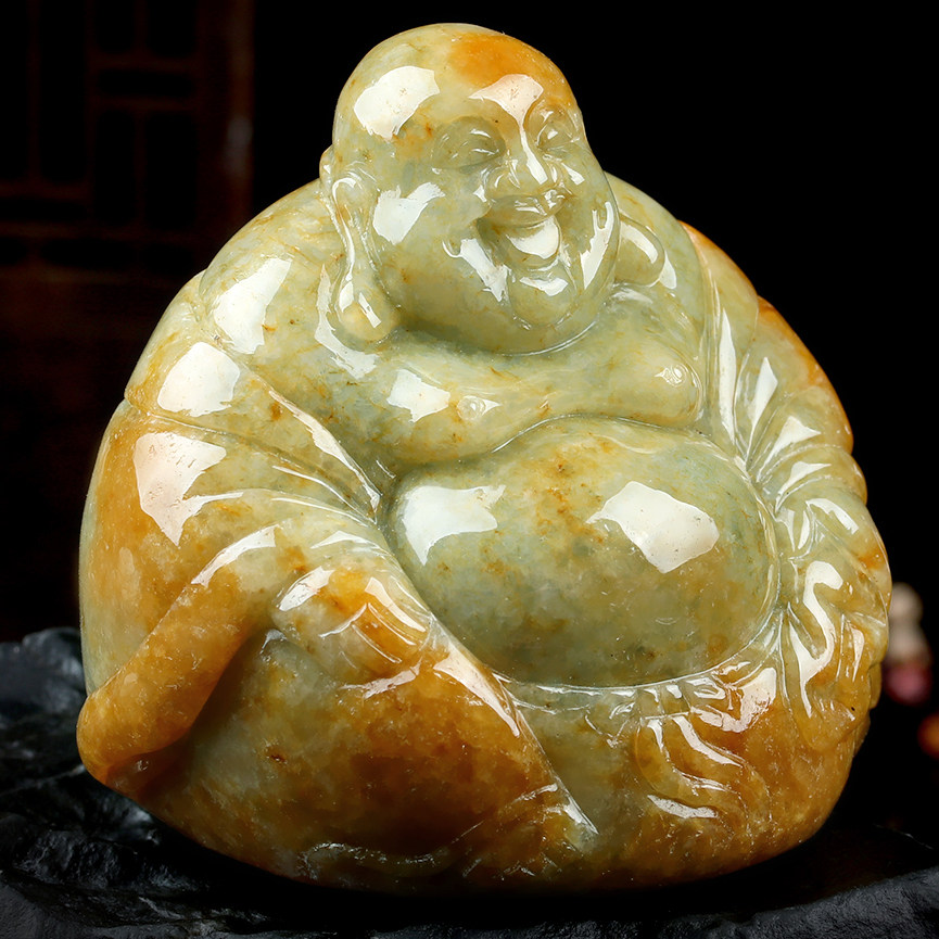 天然缅甸翡翠a货糯种玉佛摆件 152.70g