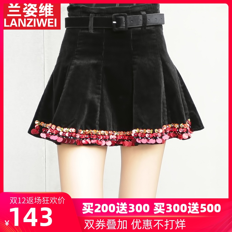 欧洲站时尚亮片钉珠短裙女2019秋季新款修身高腰A字灯芯绒半身裙在类目 女装/女士精品, 半身裙中 - 来自Buy2taobao.com提供专业的淘宝代购服务