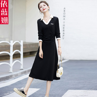 黑色连衣裙高级感春秋季2024新款女装收腰显瘦气质小个子休闲裙子
