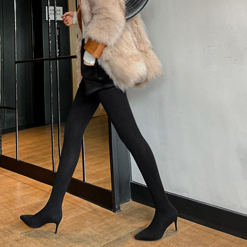 裤靴一体!长靴女秋冬细跟高跟鞋性感超长过膝大腿靴弹力连裤袜靴