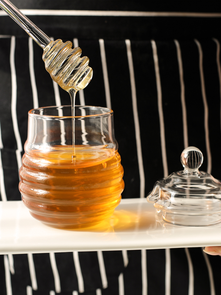 创意透明蜂蜜玻璃食品储物罐带搅拌棒精致家用果酱瓶带盖厨房糖罐