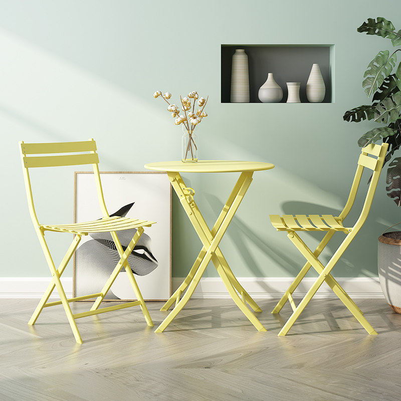 mwh曼好家小户型阳台桌椅组合三件套可折叠室外露台铁艺休闲椅子