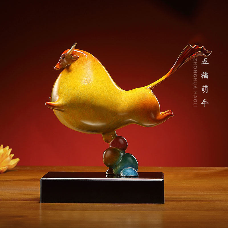 《五福萌牛》铜牛摆件办公室书房牛气