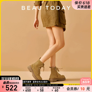 BeauToday英伦风马丁靴女款2024新款夏款BT厚底短靴女短筒时装靴