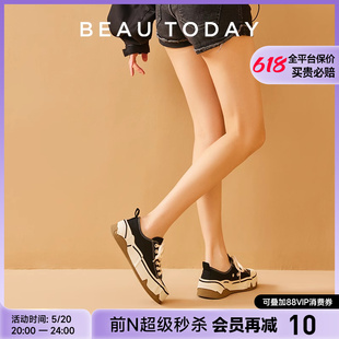 BeauToday厚底帆布鞋女增高BT透气运动休闲鞋女新款板鞋黑色单鞋