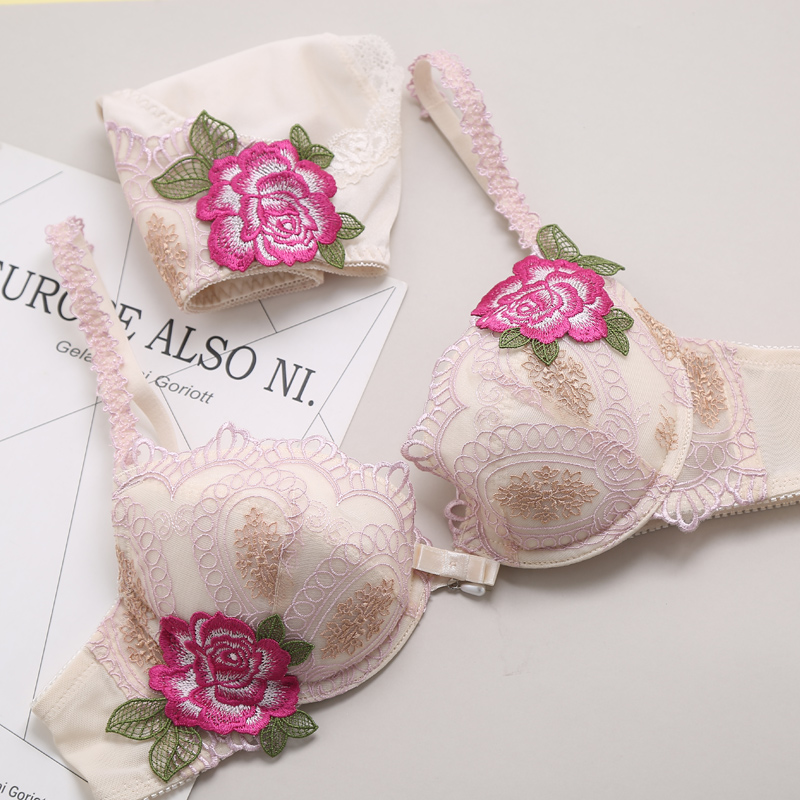 外贸蕾丝花边文胸新款出口日系奢华刺绣胸罩性感薄款文胸套装