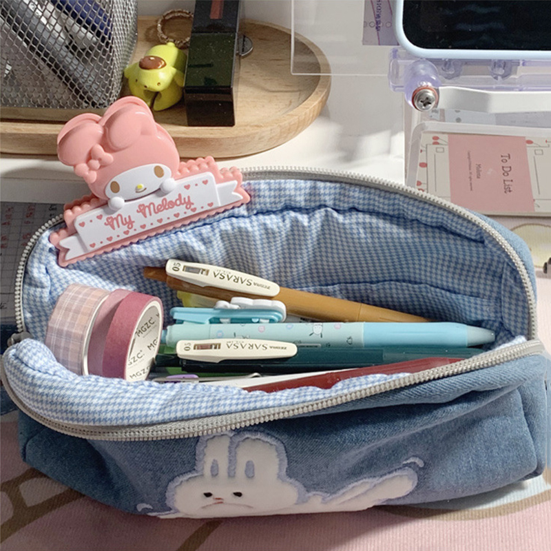 小津制笔袋女生设计感小众简易小巧便携可爱兔小熊布袋文具盒耐脏