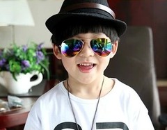 酷宝宝儿童学生太阳镜韩国时尚反光墨镜女蛤蟆镜防紫外线小孩眼镜