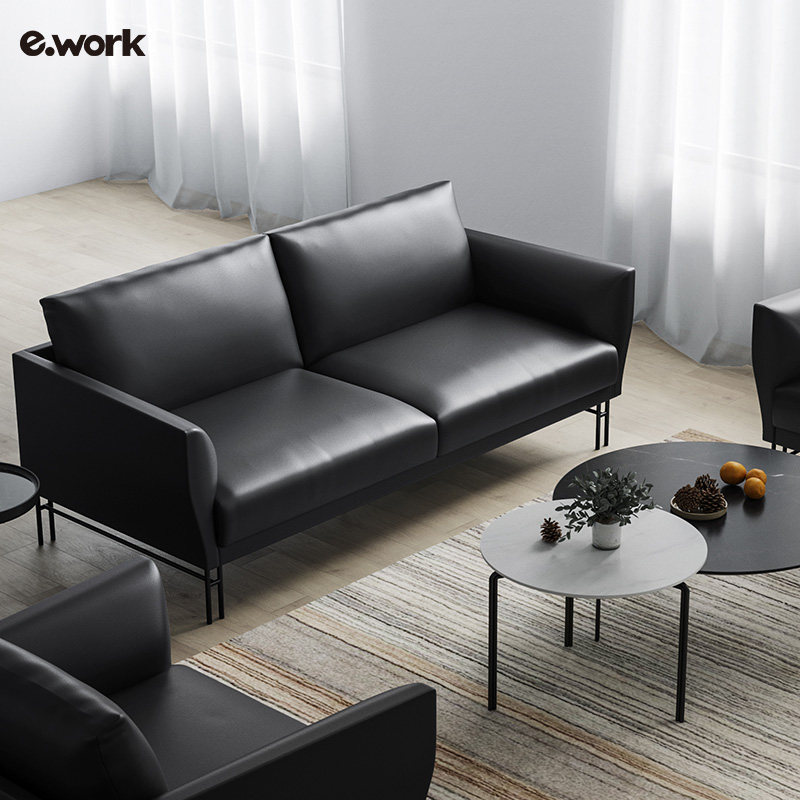 纳森家居专营店的优惠券大全—黑色真皮沙发老板办公室三人座位会客