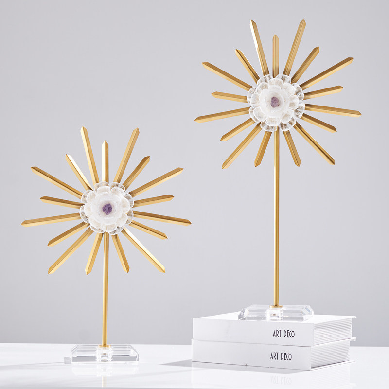 现代轻奢摆件家居饰品电视柜简约创意水晶石太阳花客厅玄关装饰品