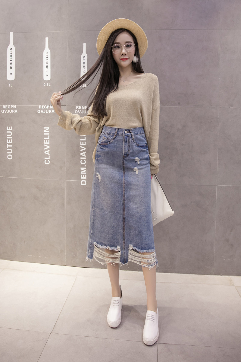 实拍秋季新款半身裙女中长款牛仔裙a字裙伞裙包臀显瘦半裙女