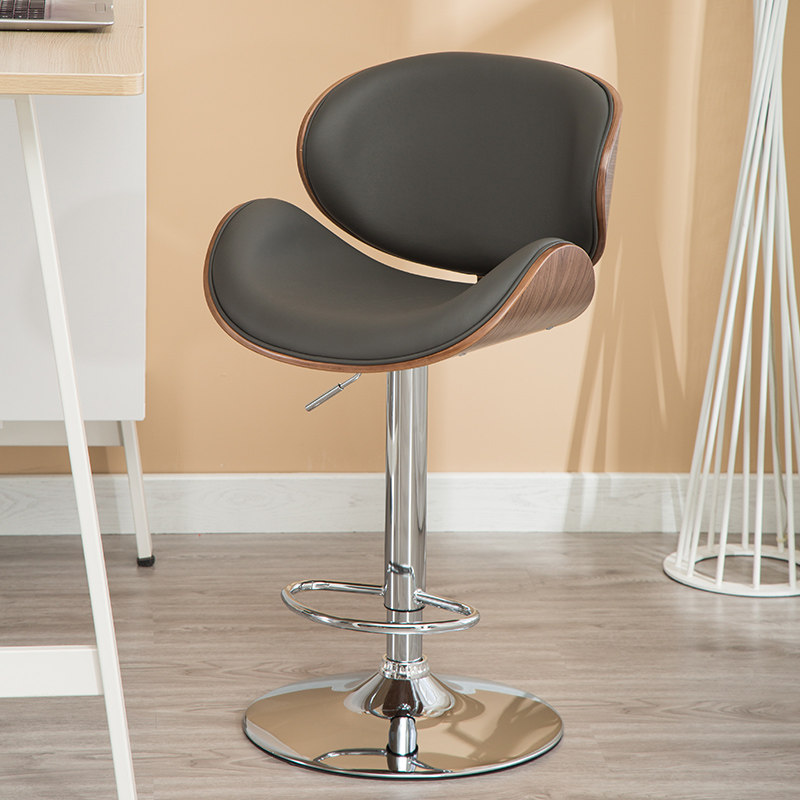 吧台椅实木高脚凳欧式升降转椅前台靠背椅家用轻奢酒吧椅现代简约