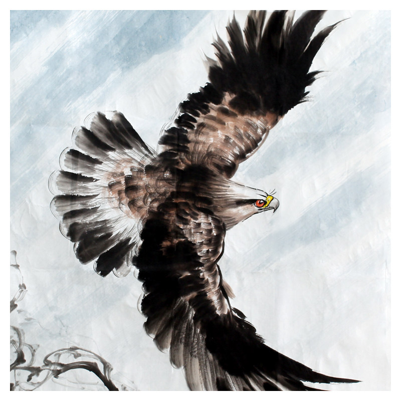 袁峰《鹰击长空 6》清华美院创作基地画家国画鹰横幅