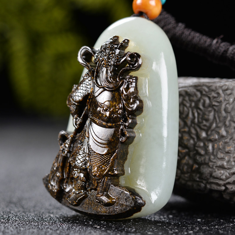 和田玉黑皮武财神挂件 63.14克