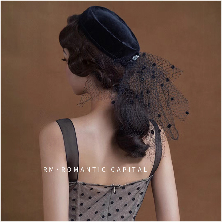 新品法式名媛优雅清风网纱黑色小礼帽复古赫本气质民国风洋装帽子