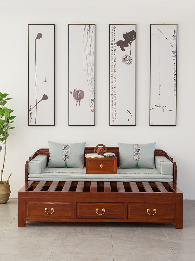 新中式实木罗汉床现代简约贵妃床客厅小户型沙发家用民宿禅意床榻