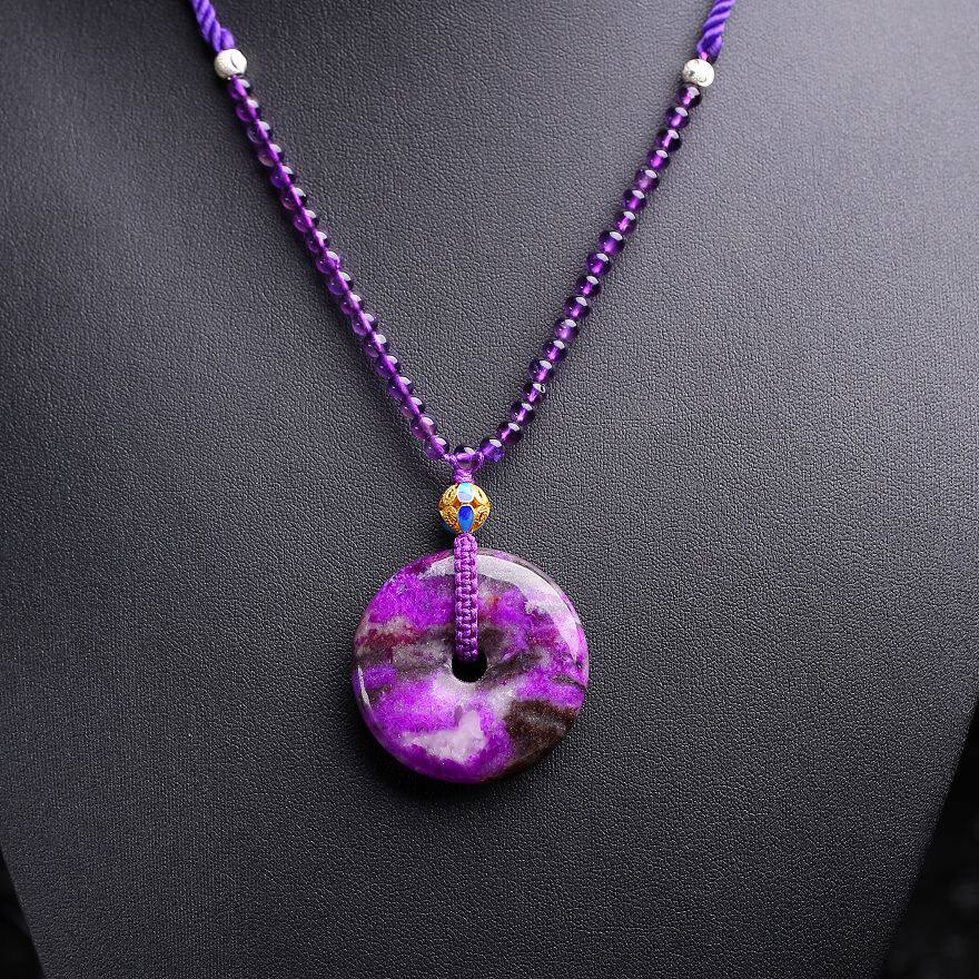 精美皇家紫薰衣草苏纪石平安扣吊坠 总重约28.06克